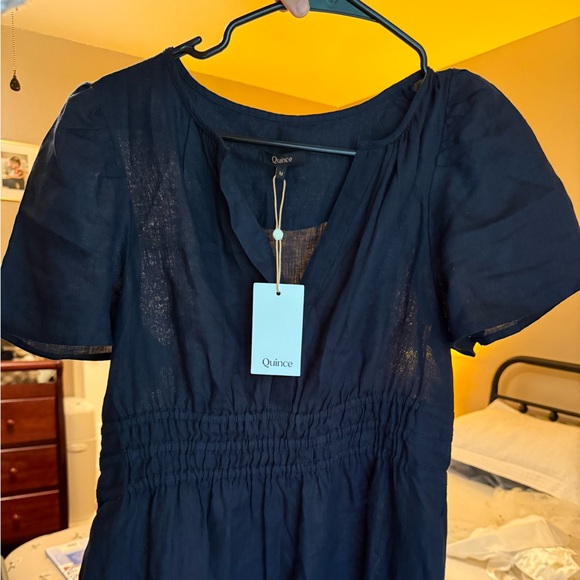Quince Navy Blue Tiered Linen Maxi Dress - Picture 1 of 7